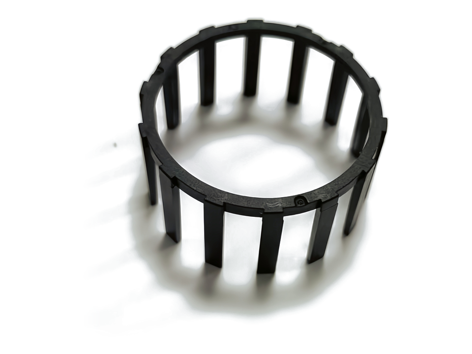 Plastic ball bearing cages with axial bars